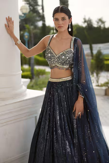 Blue Georgette Sequins lehenga set
