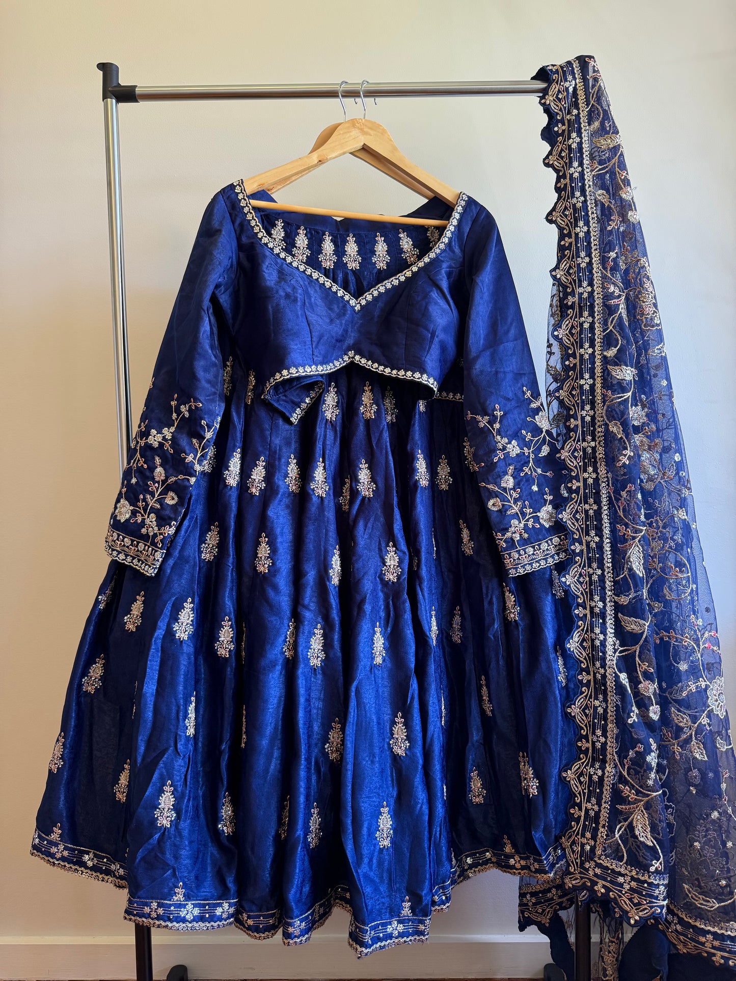 Midnight Majesty: Navy Blue Embroidered Lehenga