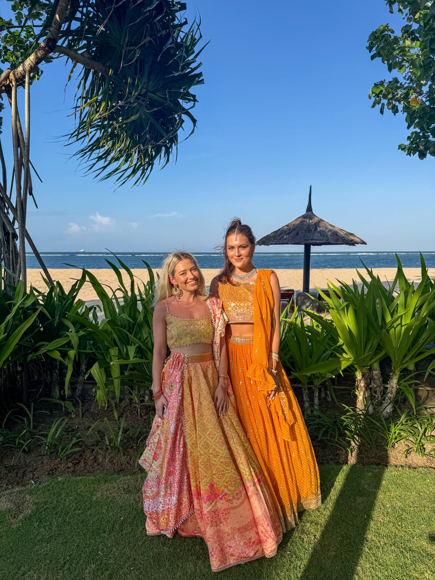 Sunlit Dreams: Yellow & Orange Satin Printed Lehenga