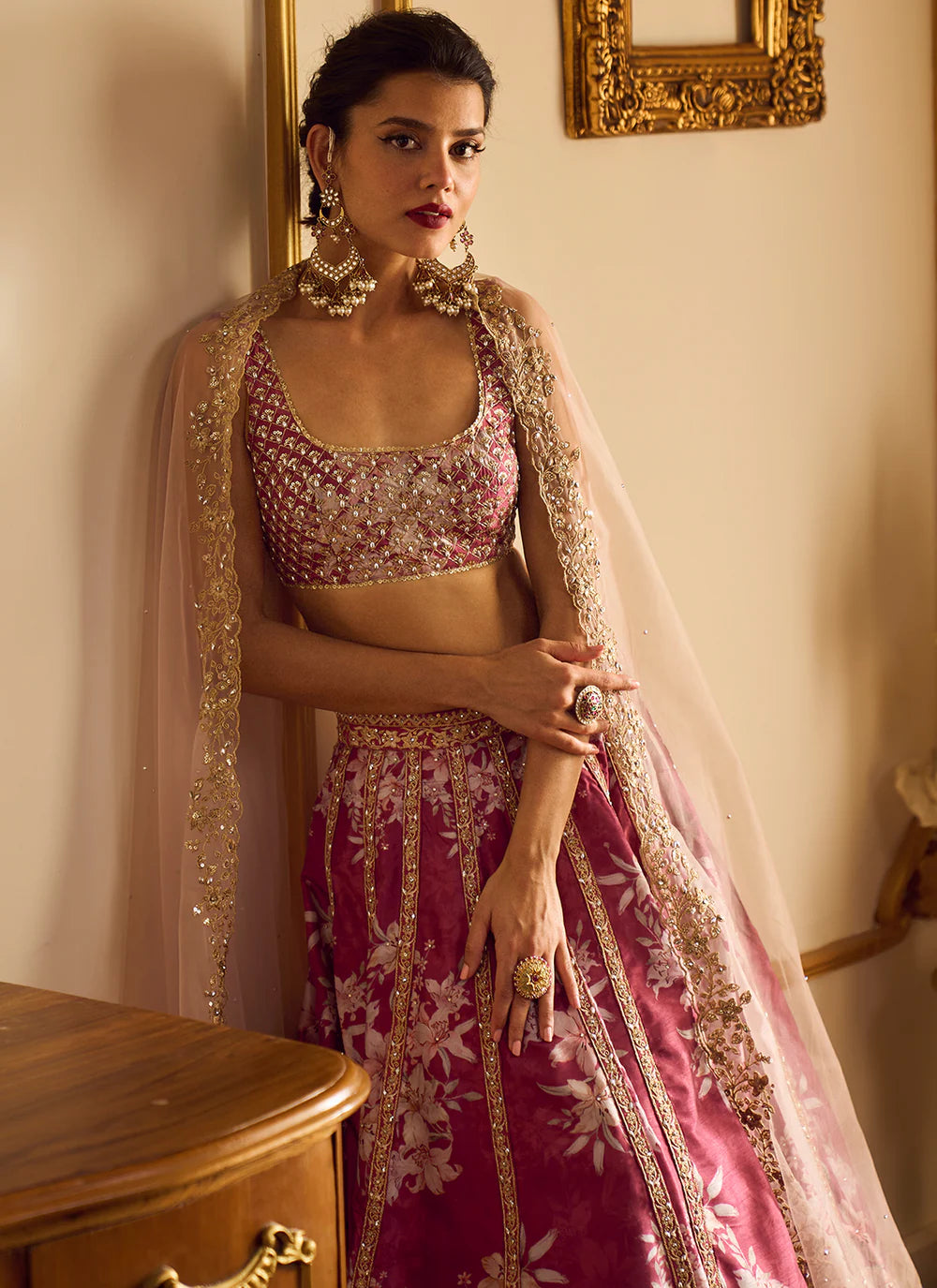 Maroon floral printed lehenga