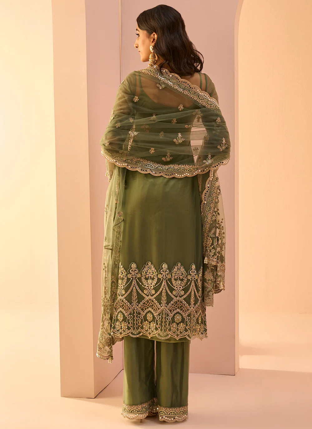 Dusty green embroidered palazzo suit