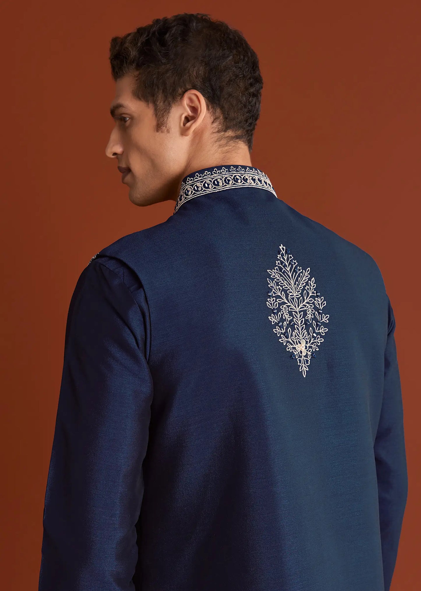 Blue cotton silk kurta jacket set