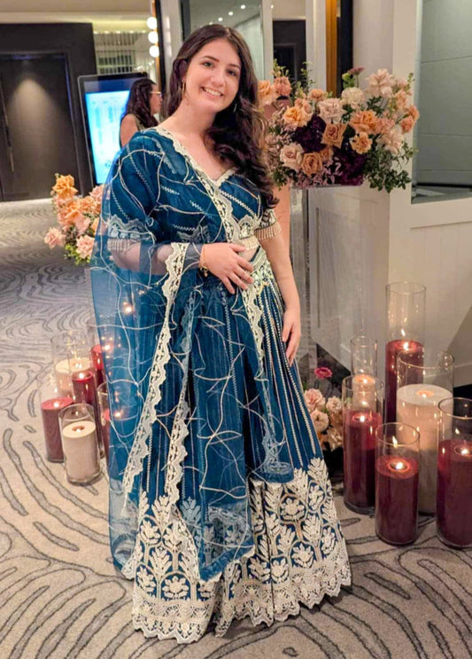 Regal Radiance: Blue Silk Embroidered Lehenga