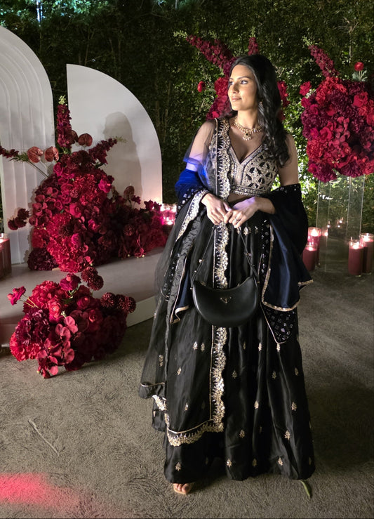 Eternal Elegance: Black Silk/Satin Lehenga