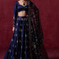 Midnight Majesty: Navy Blue Embroidered Lehenga