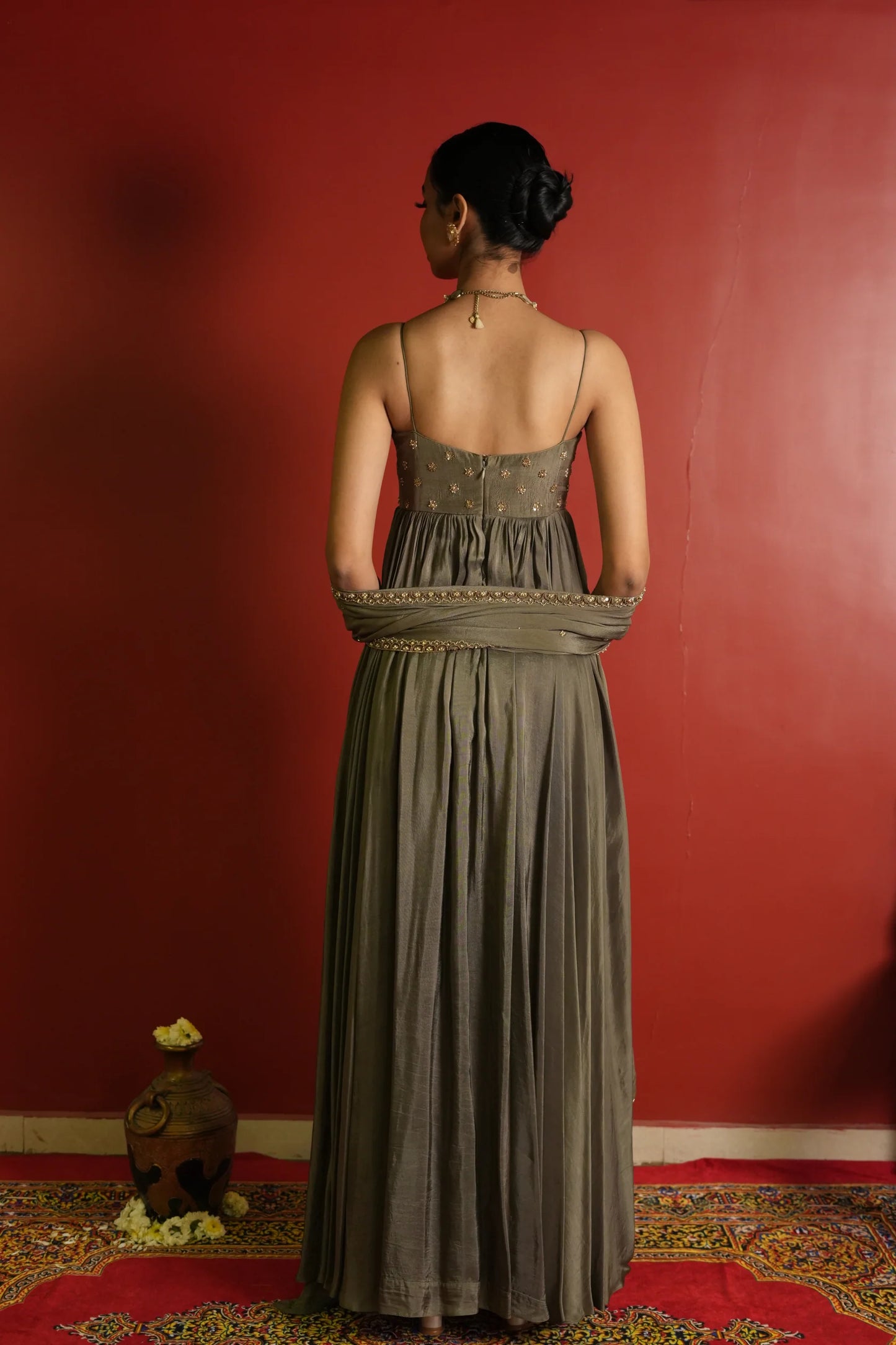 Olive green anarkali suit