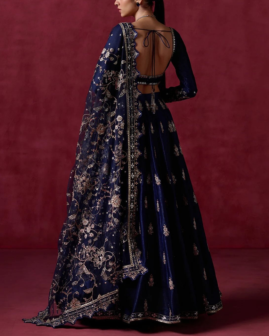 Midnight Majesty: Navy Blue Embroidered Lehenga