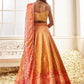 Sunlit Dreams: Yellow & Orange Satin Printed Lehenga