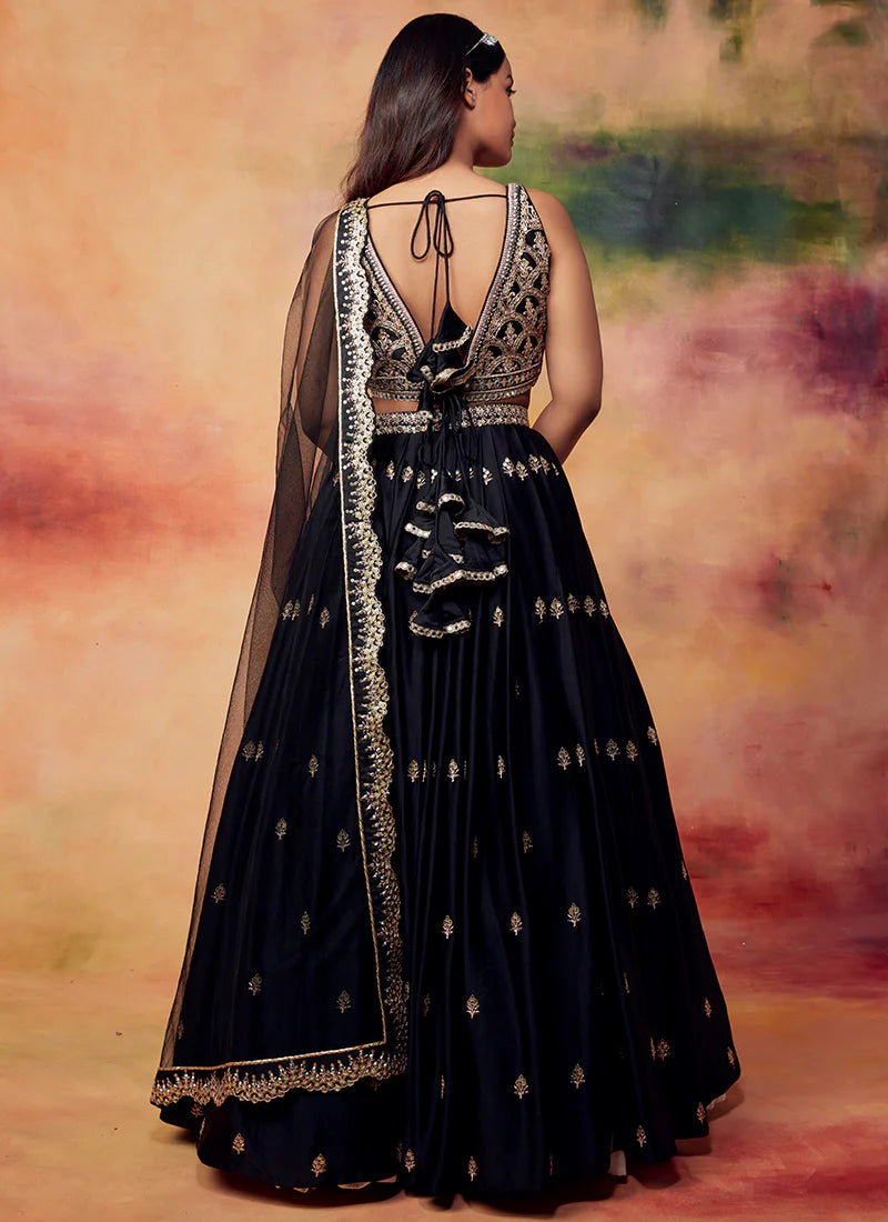 Eternal Elegance: Black Silk/Satin Lehenga