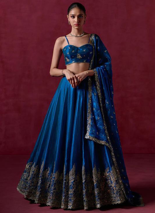 Celestial Bloom: Blue Organza Lehenga