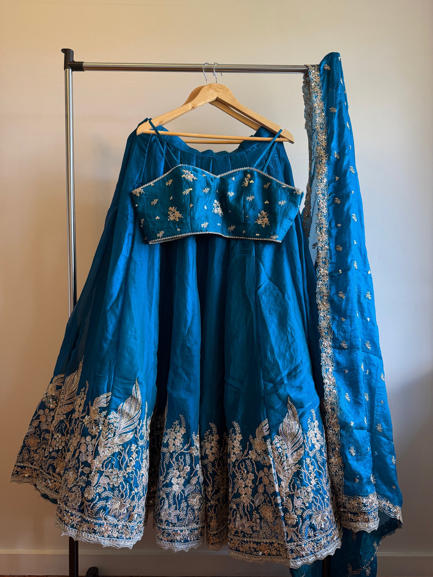 Celestial Bloom: Blue Organza Lehenga