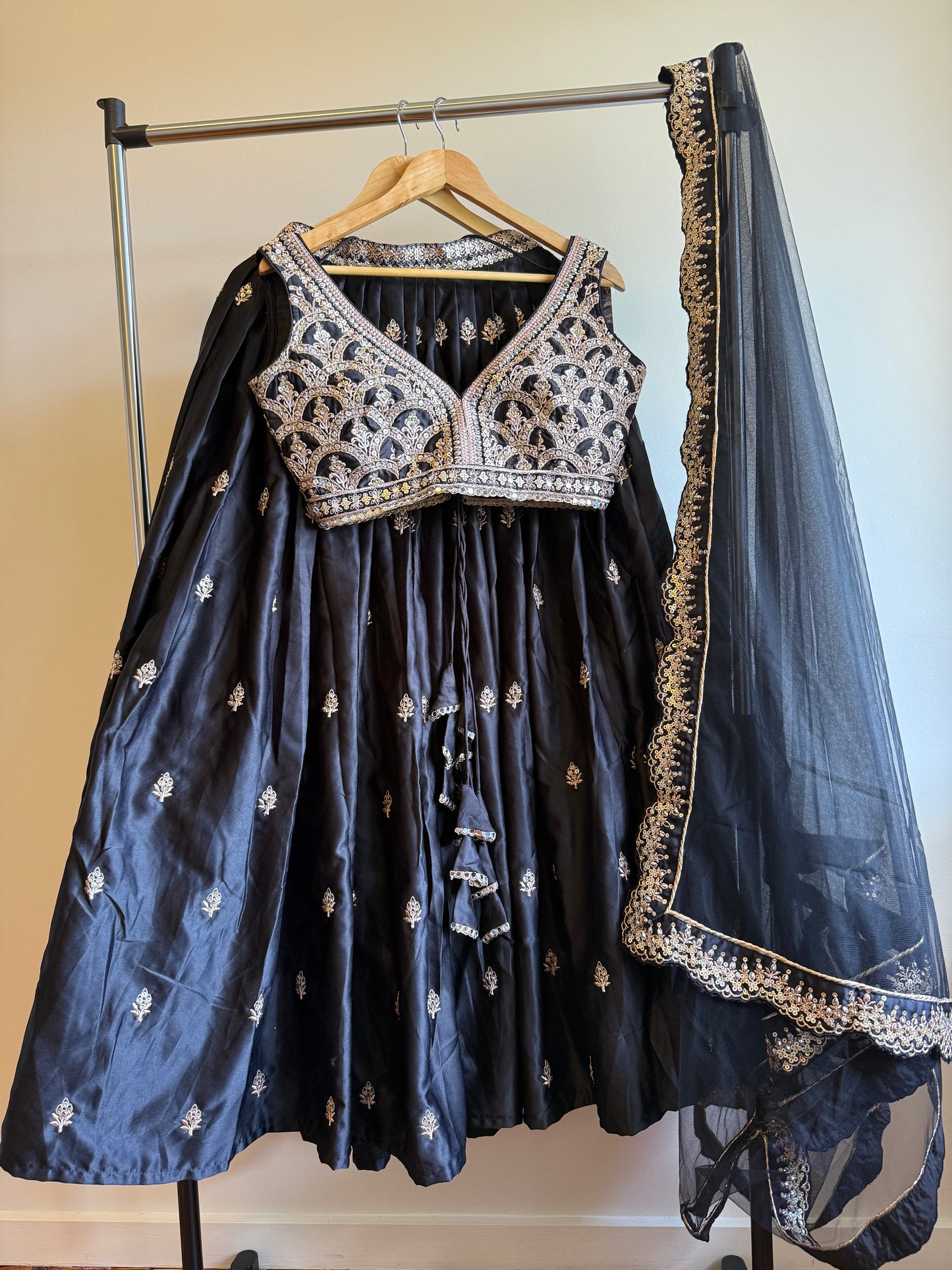 Eternal Elegance: Black Silk/Satin Lehenga