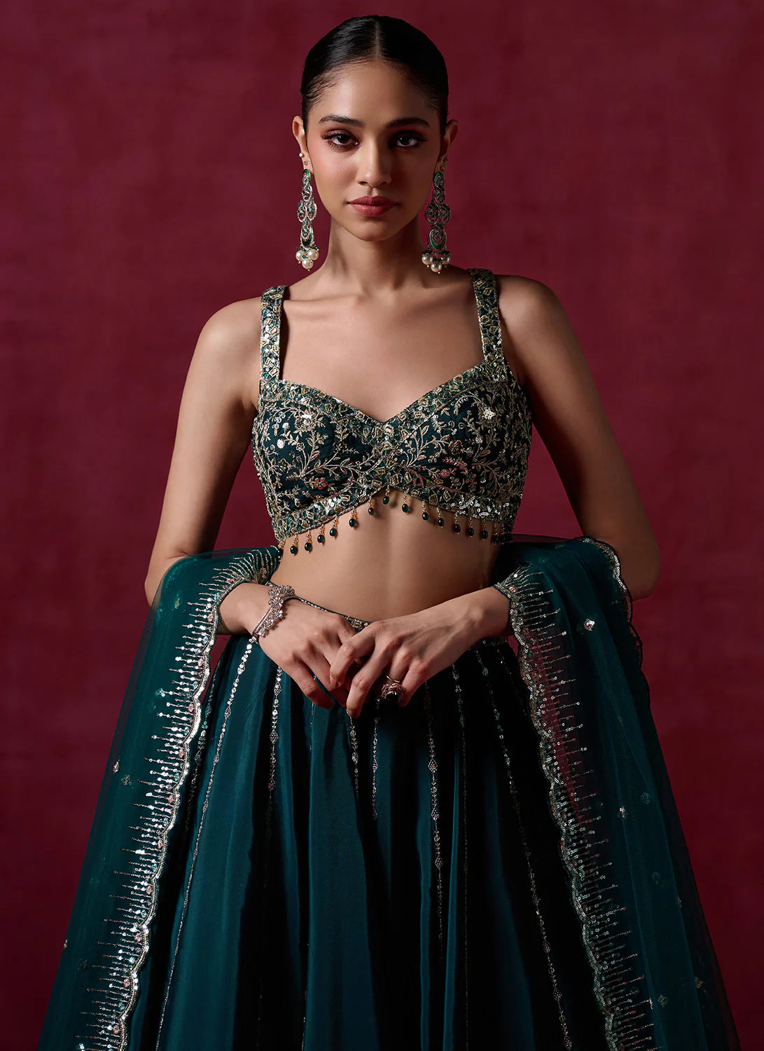 Emerald Noor: Dark green Lehenga