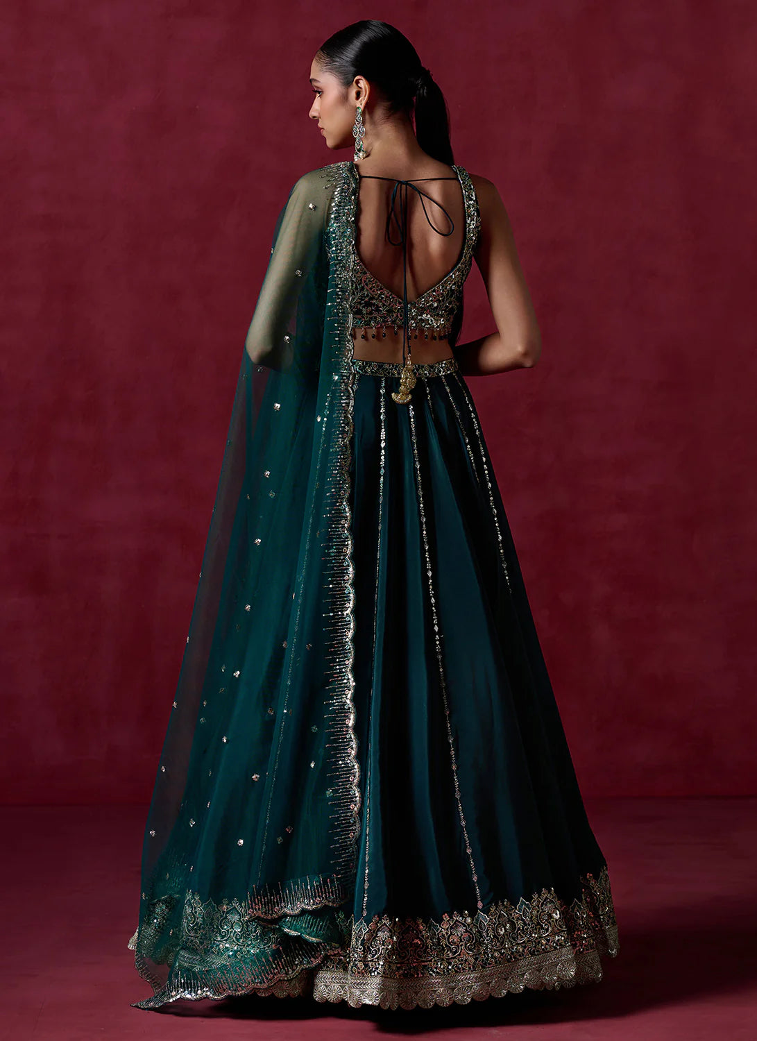 Emerald Noor: Dark green Lehenga