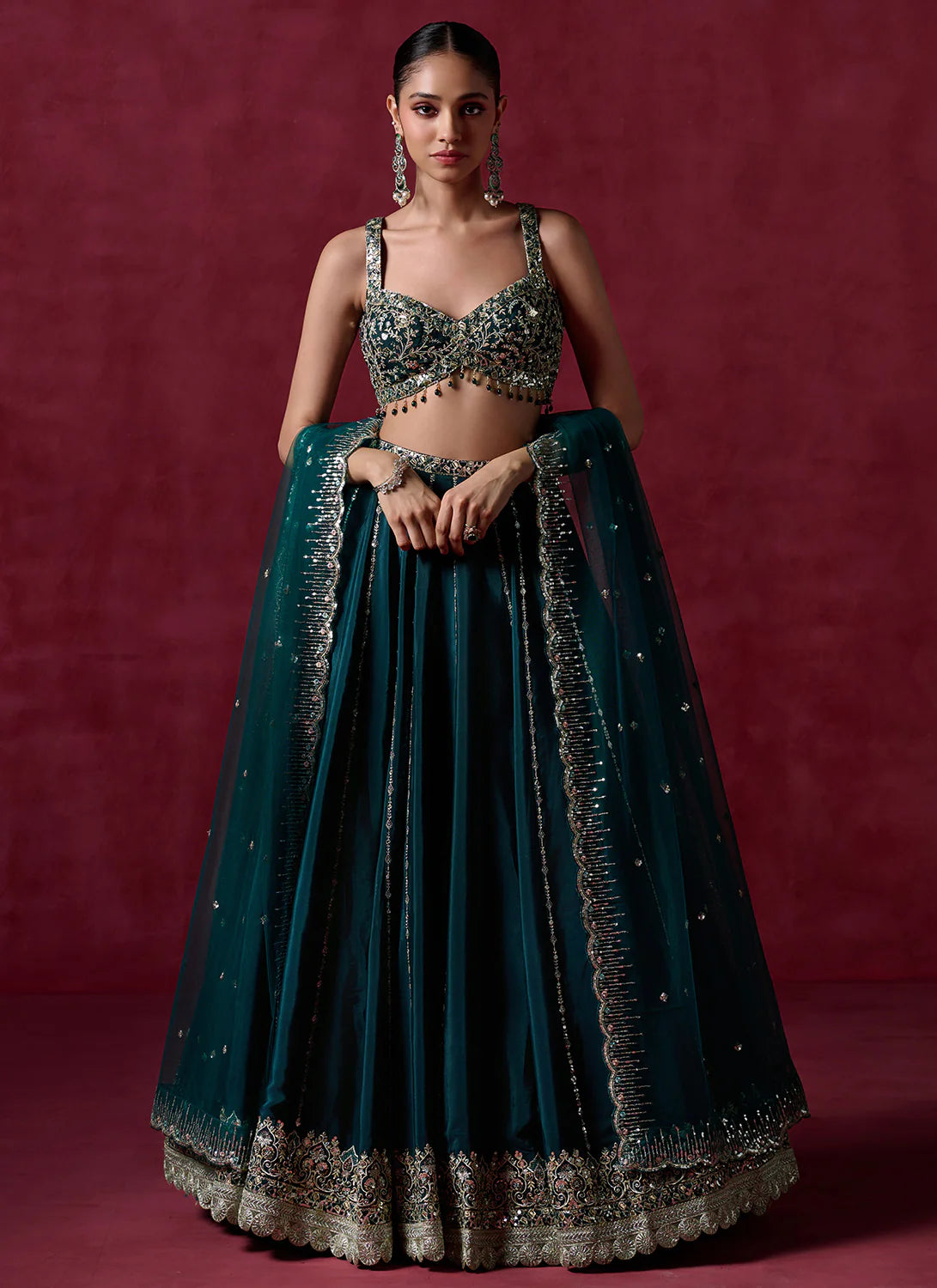 Emerald Noor: Dark green Lehenga