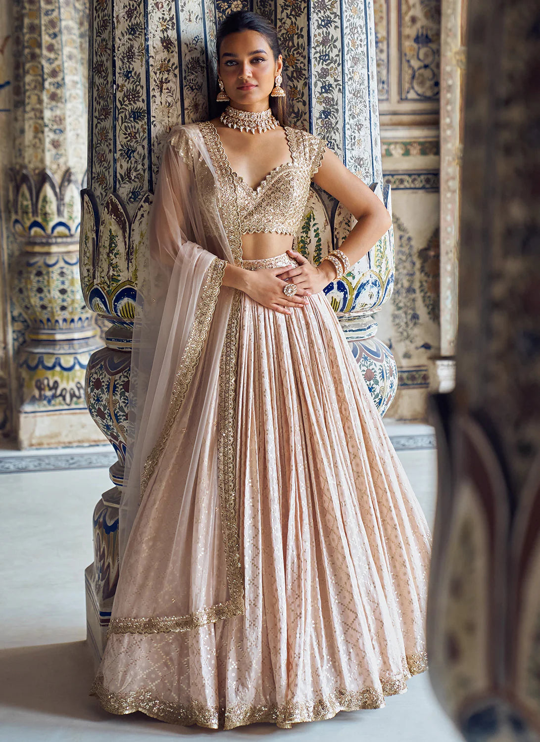 Golden Glow: Nude & Gold Embroidered Lehenga