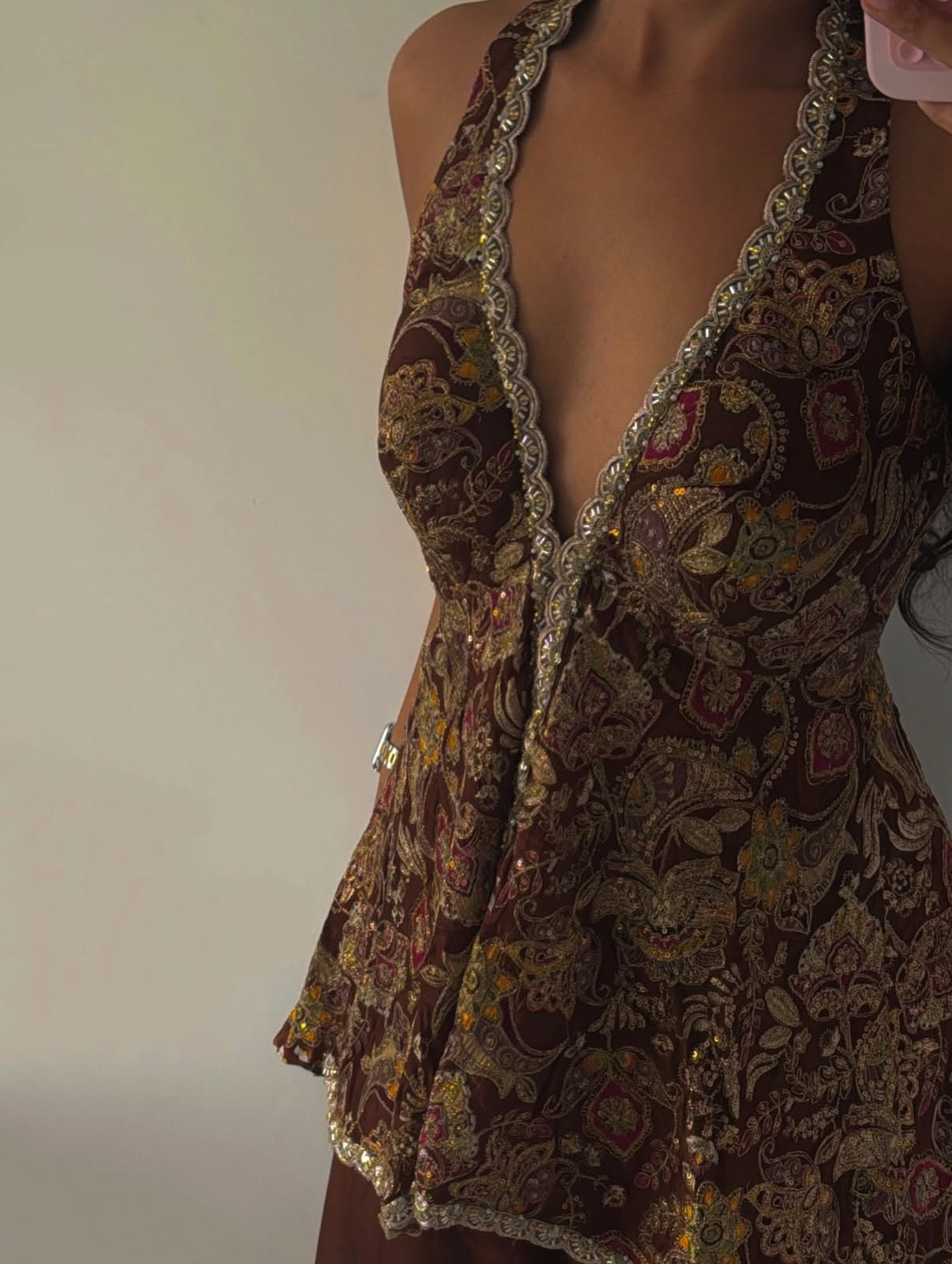 Brown halter nech sharara set
