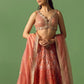 Peach Multicolor Floral Printed Organza Lehenga