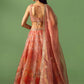 Peach Multicolor Floral Printed Organza Lehenga