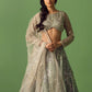 Sage green floral printed organza lehenga