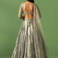 Sage green floral printed organza lehenga