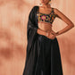 Black embroidered satin lehenga