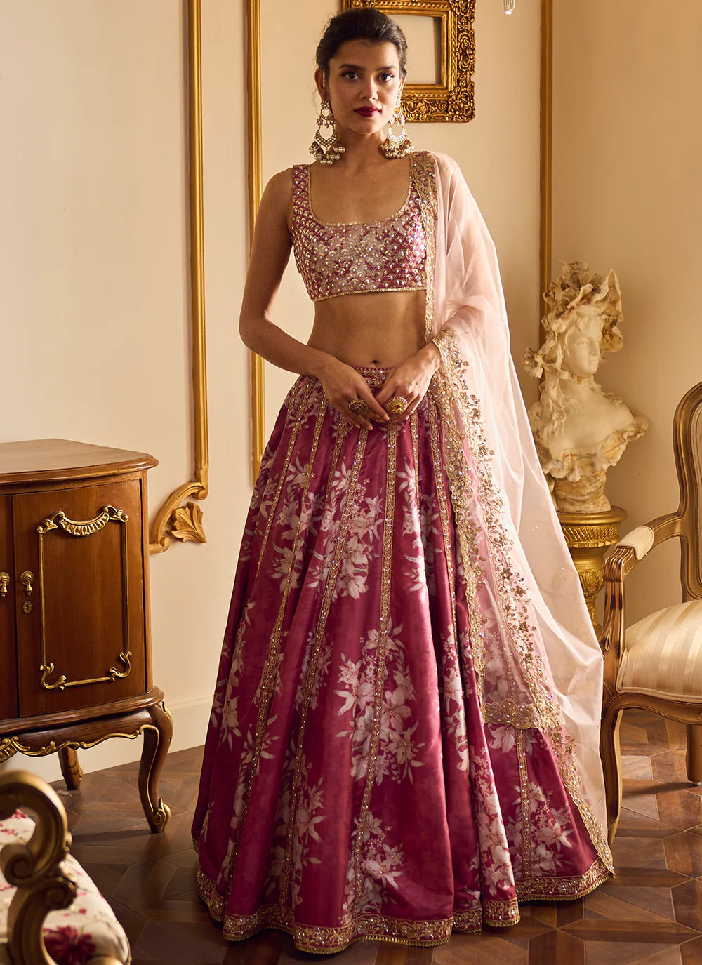 Maroon floral printed lehenga