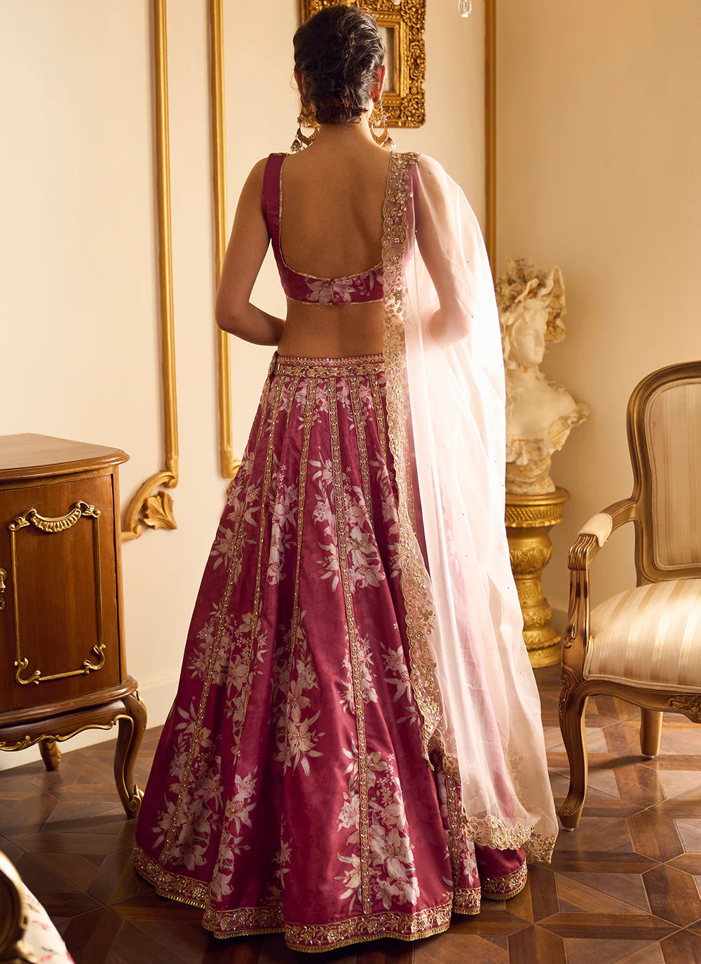 Maroon floral printed lehenga