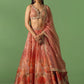 Peach Multicolor Floral Printed Organza Lehenga