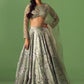 Sage green floral printed organza lehenga