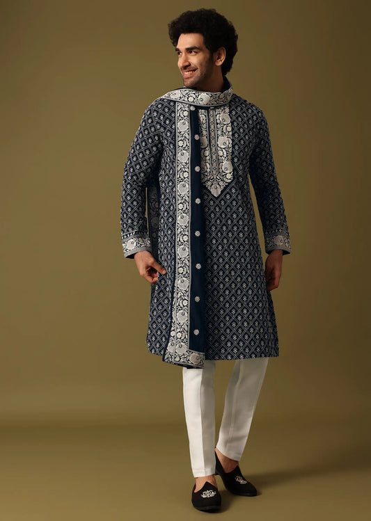 Blue kurta pant set with duppatta