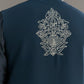 Blue kurta set with thread embroidered jacket