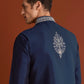 Blue cotton silk kurta jacket set