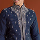 Blue cotton silk kurta jacket set