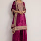 Magenta pink velvet embroidered palazzo suit