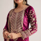 Magenta pink velvet embroidered palazzo suit