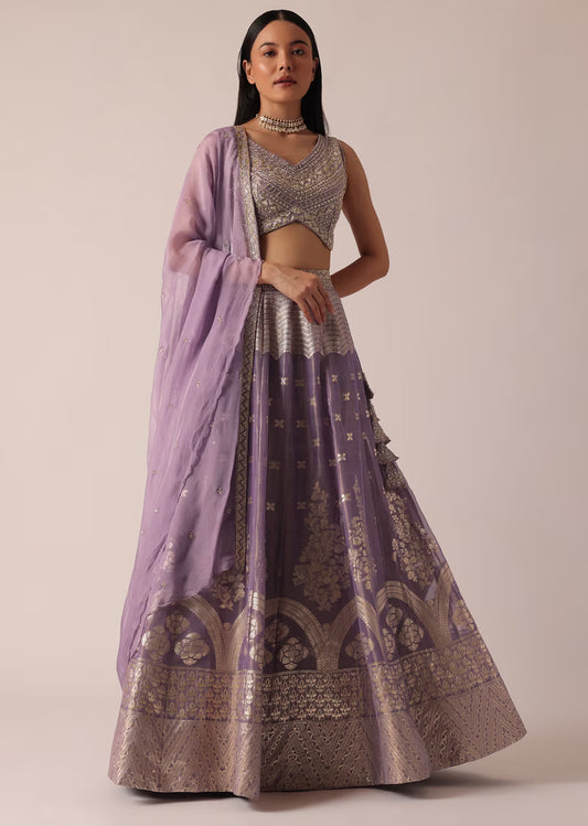 Purple banarasi brocade lehenga