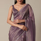 Regal purple pre-stitched saree with mirror and stone work