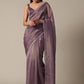 Regal purple pre-stitched saree with mirror and stone work