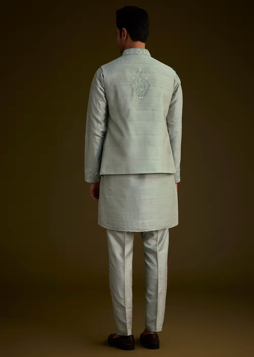 Pista green silk jacket set