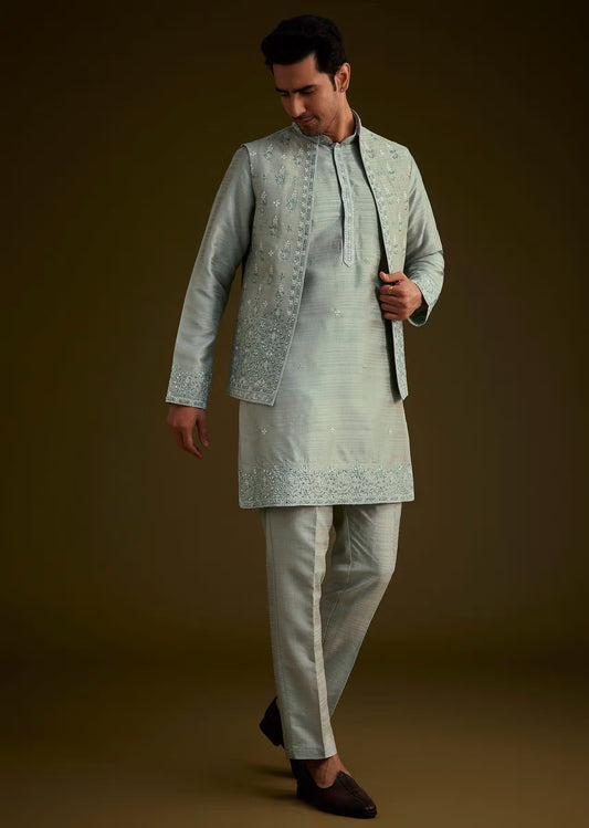 Pista green silk jacket set