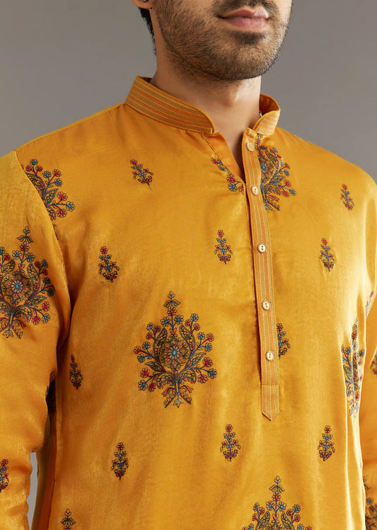 Yellow silk kurta set